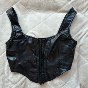 Windsor Faux Leather Cropped Corset Top S - Black